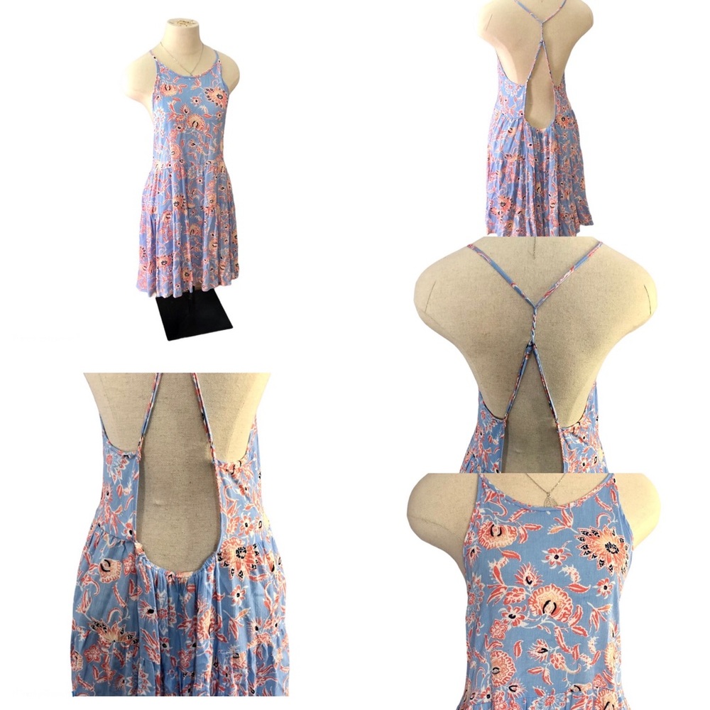 mahina backless dress size medium blue floral